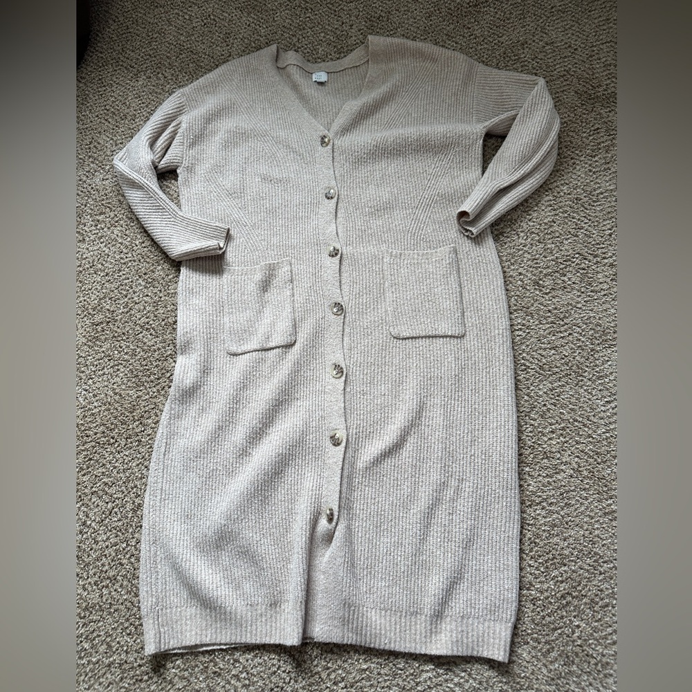 Cozy Beige Cardigan Dress with Pockets